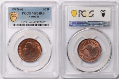 PCGS Graded MS64RB - Australia 1943(m) Halfpenny 1/2D Choice Uncirculated Coin - Image 2