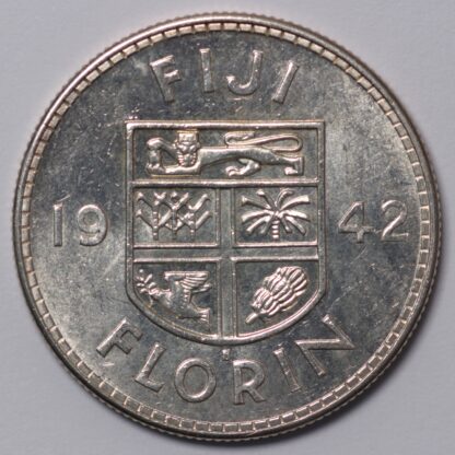 Fiji 1942 S Florin KM# 13a King George VI San Francisco Mint World Silver Coin - Image 3