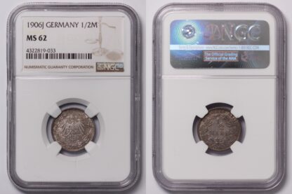 NGC Graded MS62 Germany-Empire 1906J 1/2 Mark Uncirculated World Silver Rare - Image 2