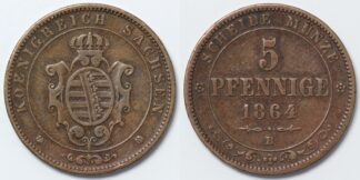 SAXONY-ALBERTINE 1864B 5 Pfennig