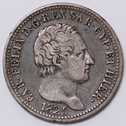 Italian States - Sardinia 1825 P 1 Lira KM# 121.2 Carlo Felice World Silver Coin - Image 2