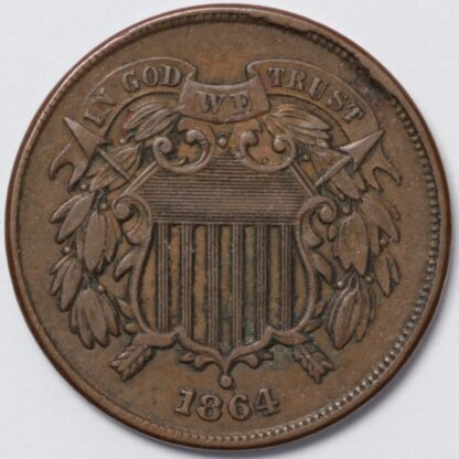 United States USA 1864 Large Motto Shield Two Cent Piece 2C World Bronze Coin - Image 2