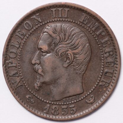 France 1855W Anchor 5 Centimes KM#777.7 Napoleon III Lille Mint Bronze Coin - Image 2