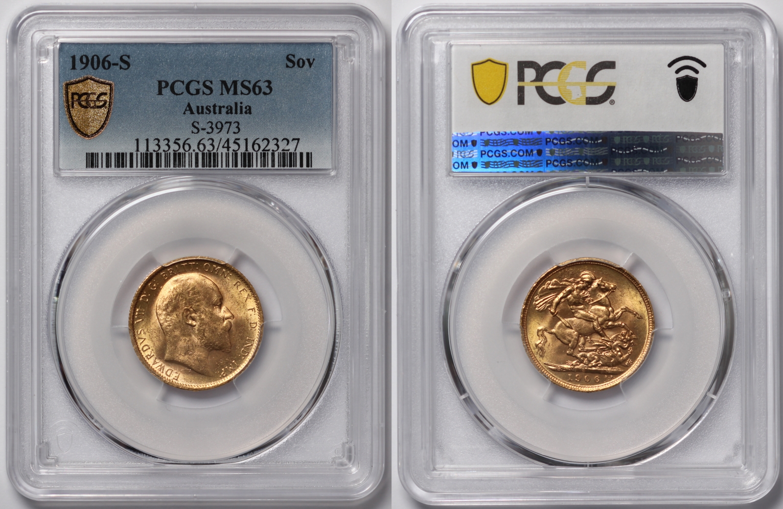 PCGS Graded MS63 Australia 1906-S Sydney Full Sovereign Uncirculated ...