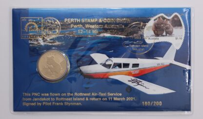 2021 Quokka $1 PNC Perth Stamp & Coin Show Signed by Pilot Flown Return Rottnest - Image 2