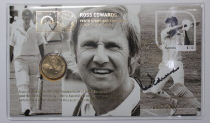 2022 $1 PNC WA Test Cricketer Perth Stamp & Coin Show Signed by Ross Edwards - Image 2