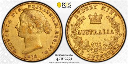 PCGS Graded XF45 - Australia 1870-SY Sydney Mint Sovereign Victoria Gold Coin - Image 3