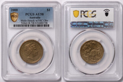 PCGS Graded AU58 - Australia 2000 $1 Dollar Mule Struck w/ 10C Obverse Rare Coin - Image 2