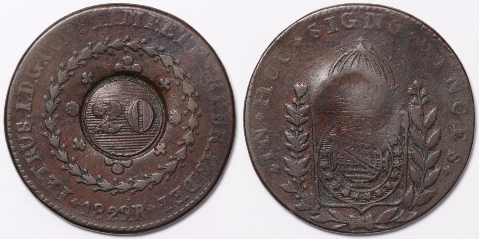Brazil 20 Reis Countermarked 1829R 40 Reis