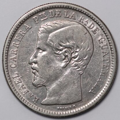 Guatemala 1864-R 1 Peso Rafael Carrera KM-182 World Silver Coin - Image 2