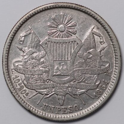 Guatemala 1864-R 1 Peso Rafael Carrera KM-182 World Silver Coin - Image 3