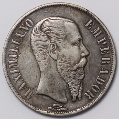 Mexico 1866-Mo Peso Empire of Maximilian KM-388.1 World Silver Coin - Image 2