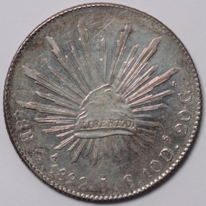 Mexico First Republic 1892-Ga JS 8 Reales Guadalajara Mint World Silver Coin - Image 3