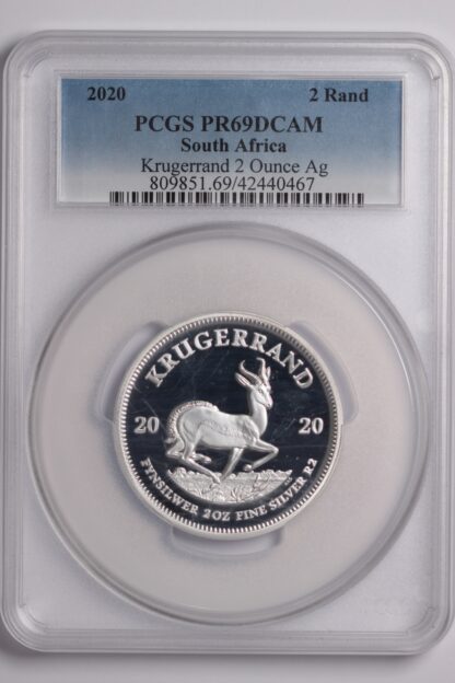 PCGS Graded PR69DCAM - South Africa 2020 Krugerrand 2oz Silver Proof 2 Rand Coin - Image 2