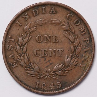 Straits Settlements 1845 One Cent 1C KM# 3 World Copper Coin - Image 3