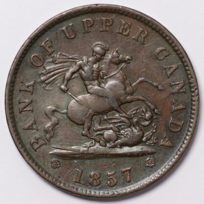 Canadian Provinces Bank of Upper Canada 1857 One Penny Copper Bank Token KM#Tn3 - Image 2