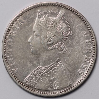 India - British 1892 Rupee Victoria B Incused, Bust C, Type I Rev Silver Coin - Image 2