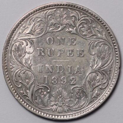 India - British 1892 Rupee Victoria B Incused, Bust C, Type I Rev Silver Coin - Image 3