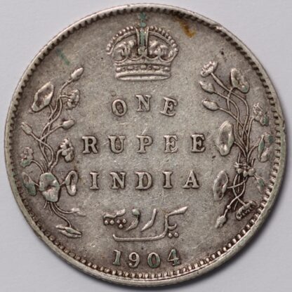 India - British 1904-B 1 Rupee Edward VII Bombay Mint KM#508 World Silver Coin - Image 3