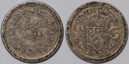 Lot of 6 Netherlands East Indies 1/10 Gulden 1913-15,1918,1920,1928 Silver Coins - Image 2