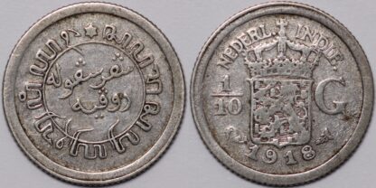 Lot of 6 Netherlands East Indies 1/10 Gulden 1913-15,1918,1920,1928 Silver Coins - Image 5