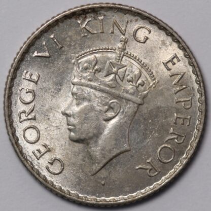 India - British 1940(b) 1/4 Rupee George VI Bombay Mint KM#545 World Silver Coin - Image 2