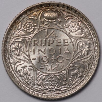 India - British 1940(b) 1/4 Rupee George VI Bombay Mint KM#545 World Silver Coin - Image 3