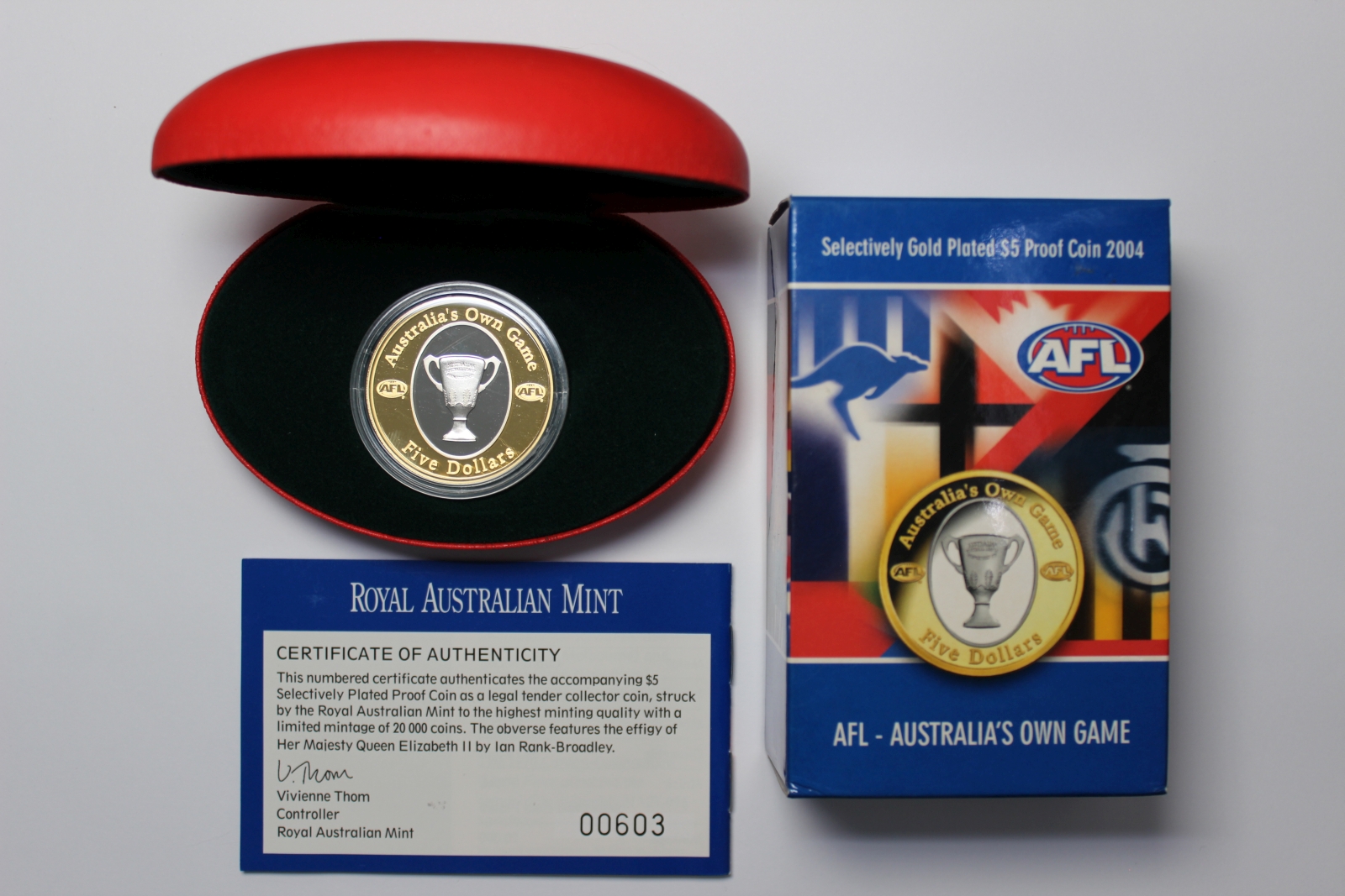 Australia 2004 Selectively Gold Plated $5 Proof Coin - AFL Australia's ...