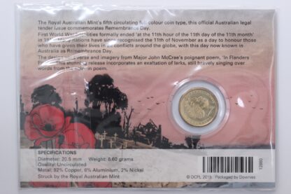 Australia 2015 $2 Remembrance Day Flanders Field Uncirculated Coin Downies Card - Image 2