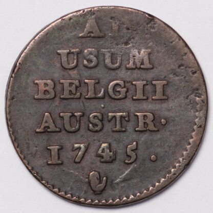 Austrian Netherlands (Belgium) 1745(h) 1 Liard Maria Theresa World Copper Coin - Image 3