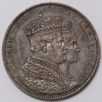 German States Prussia 1861-A Thaler Coronation of Wilhelm & Augusta Silver Coin - Image 2