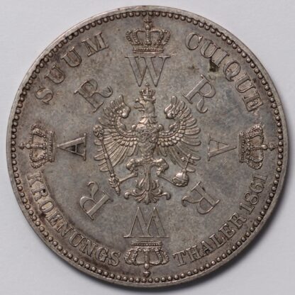 German States Prussia 1861-A Thaler Coronation of Wilhelm & Augusta Silver Coin - Image 3