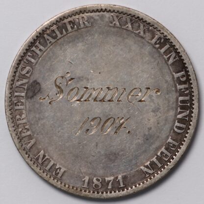 Love Token Sommer 1907 Script on German States Prussia 1871-A Thaler Silver Coin - Image 3