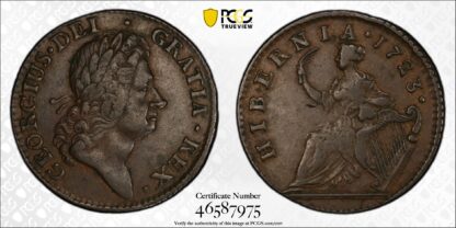 PCGS Graded XF40 Ireland/Colonial American 1723 Wood’s Hibernia Halfpenny Coin - Rare - Image 3