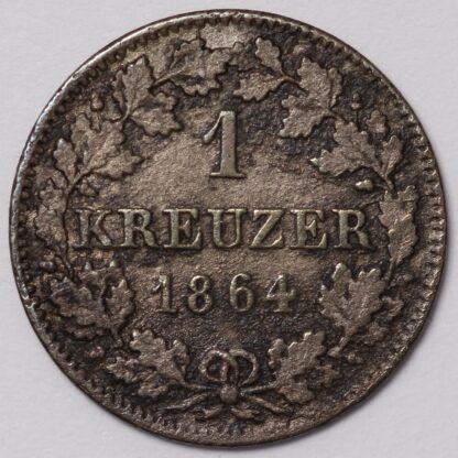 German States - Bavaria 1864 1 Kreuzer KM# 858 World Silver Coin - Image 3