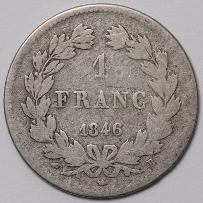 France 1846-B 1 Franc Louis Philippe I Rouen Mint KM#748.2 World Silver Coin - Image 3