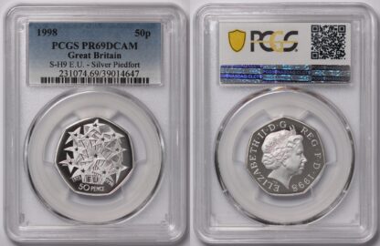 PCGS Graded PR69DCAM Great Britain 1998 50p EU Piedfort Silver Proof Coin - Image 4