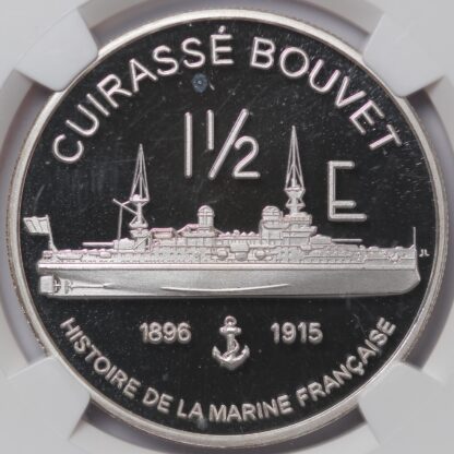 NGC PF69UCAM France Mayotte 2004 1.5 Euro Essai Battleship Bouvet Silver Coin - Image 4