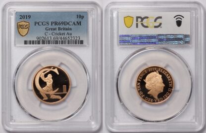 PCGS Graded PR69DCAM Great Britain 2019 C - Cricket 10 Pence 10p Proof Gold Coin - Image 2