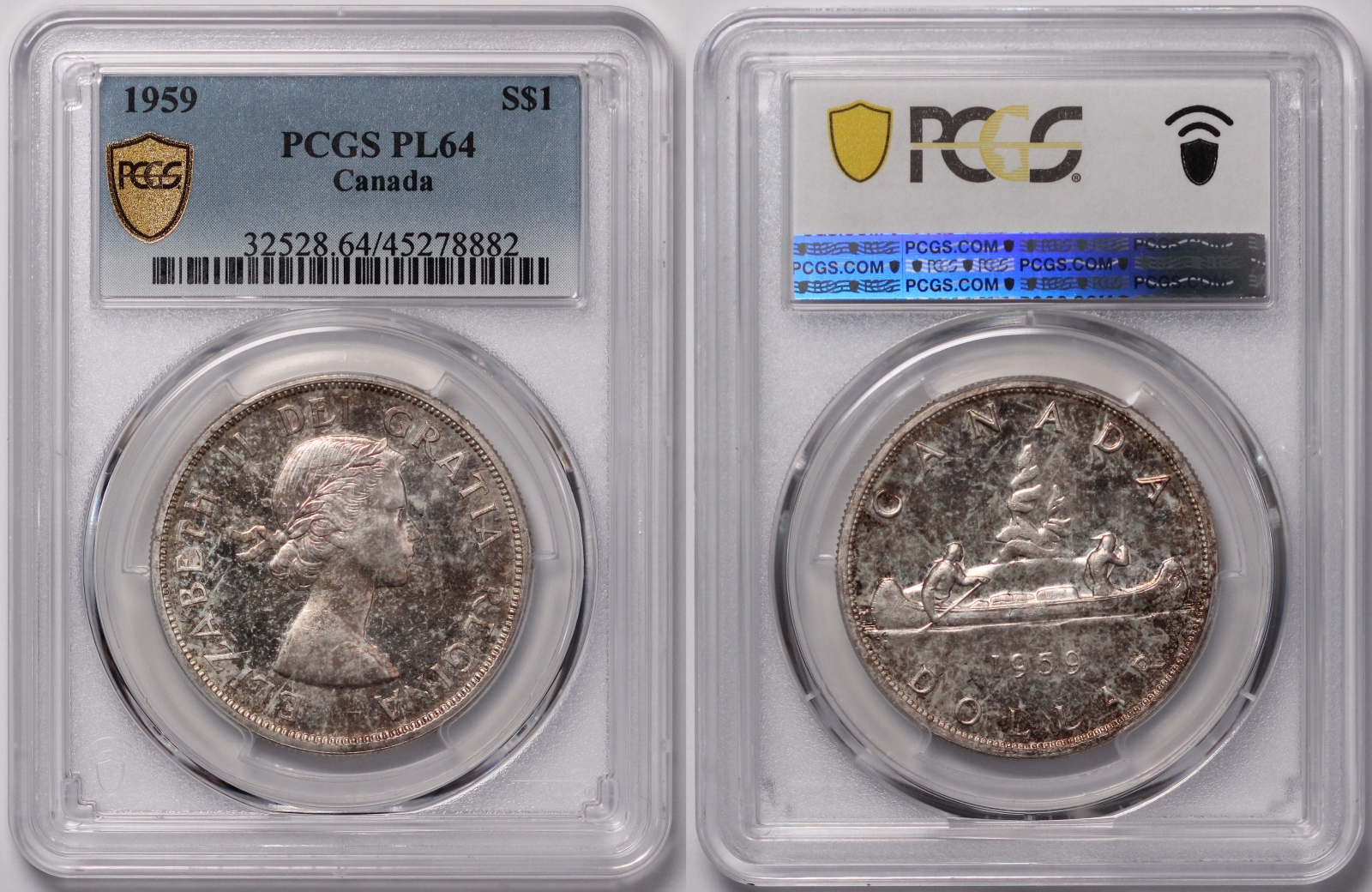 PCGS Graded PL64 Canada 1959 S$1 Silver Dollar Elizabeth II Prooflike ...