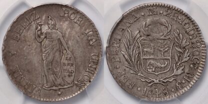 Peru 1848 2 Reales PCGS XF45