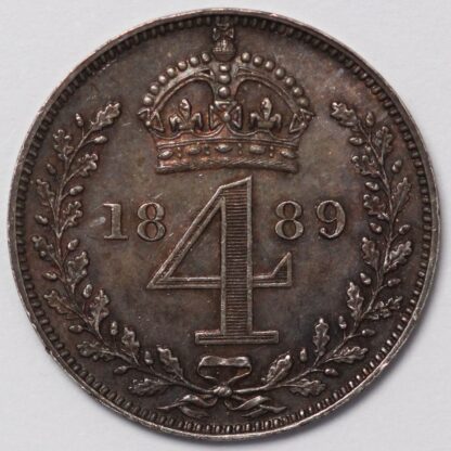 Great Britain 1889 Fourpence Groat 4d Victoria Jubilee Head Maundy Silver Coin - Image 3