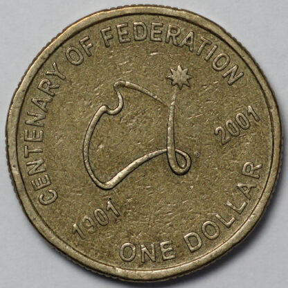 Australia 2001 $1 Centenary Of Federation Upset Die Rotation Error Coin - Image 3