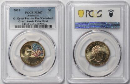PCGS MS67 Australia 2021 $1 Aussie Coin Hunt G Great Barrier Reef Coloured Coin - Image 2