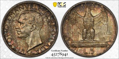 PCGS Graded MS62 Italy 1929-R 5 Lire **FERT** KM-67.2 Uncirculated Silver Coin - Image 3