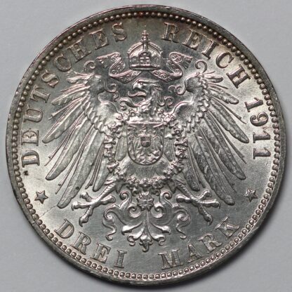 German States - Hamburg 1911-J 3 Mark KM# 620 World Silver Coin ...