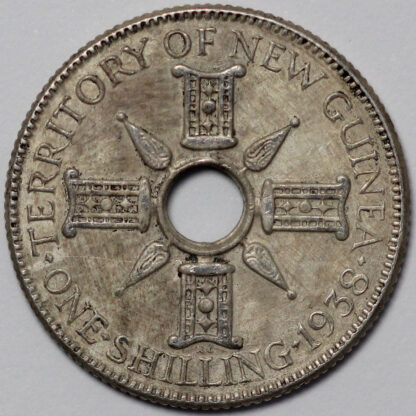 New Guinea 1938 One Shilling 1/- KM# 8 Sterling Silver Coin - Image 3