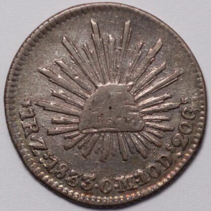 Mexico First Republic 1833-Zs OM 1 Real Zacatecas Mint KM# 372.10 Silver Coin - Image 3