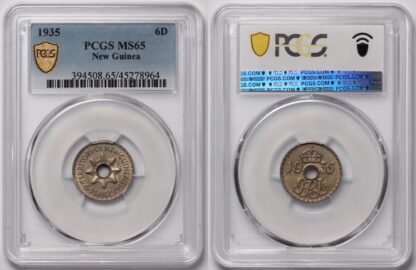 PCGS Graded MS65 Territory of New Guinea 1935 Sixpence 6D Gem Uncirculated Coin - Image 2