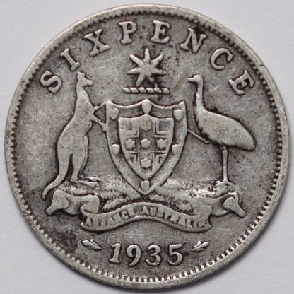 Australia 1935 Sixpence 6D George V Sterling Silver Coin - Scarce Low Mintage - Image 3